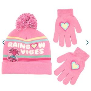 NWT Girls Trolls 2-Piece Hat & Gloves Set 4-6X